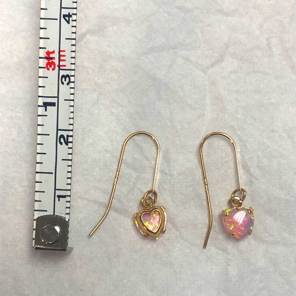 Gold Pink Opal Heart Shaped Pierced Earrings - Picture 6 of 6